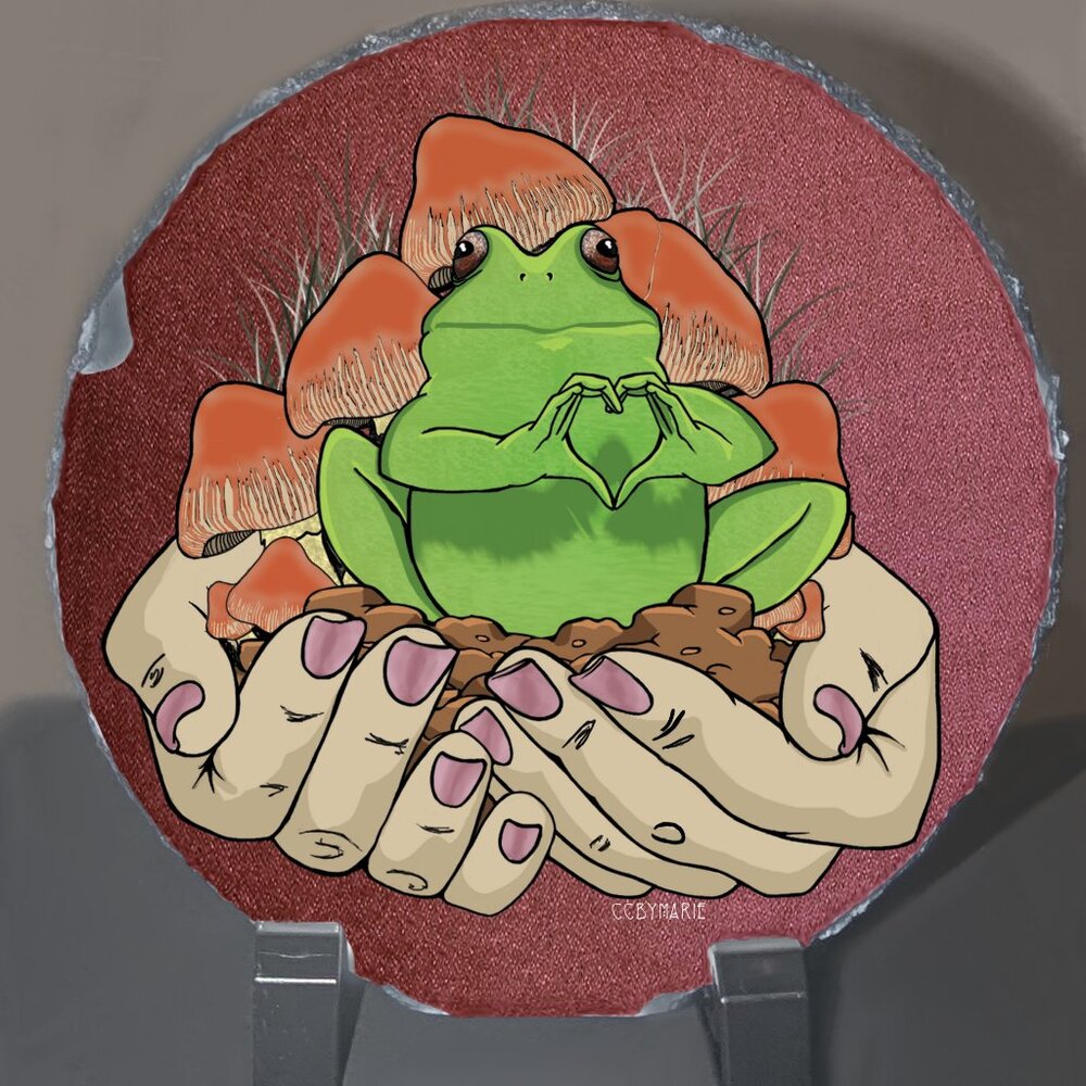 Raw Edge Stone Love You So Mush Frog Natural Art Plaque Cottagecore